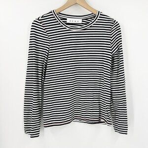 BURU Black White Striped Cotton Long Sleeve T-Shirt Small Preppy Classic